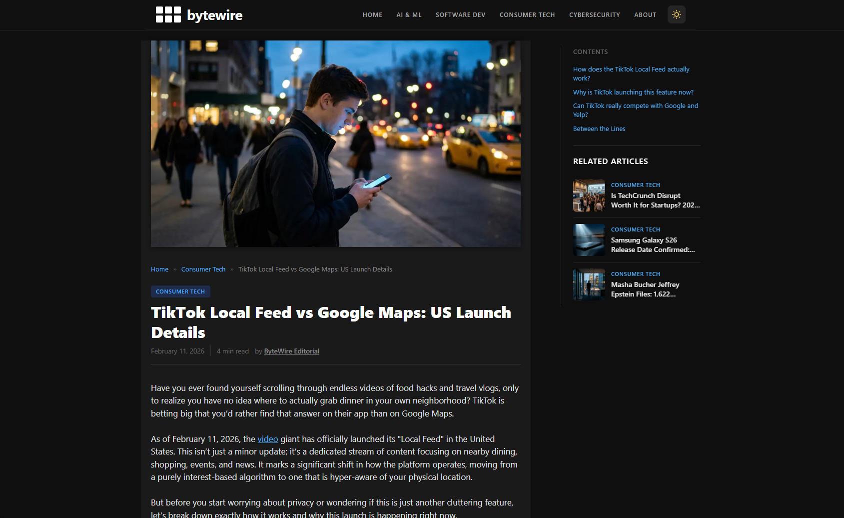 ByteWire.press showing AI-generated article