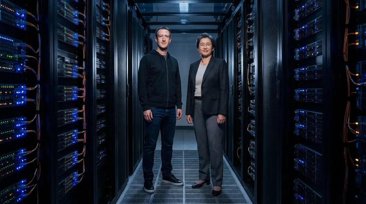 Mark Zuckerberg and Lisa Su in a data center