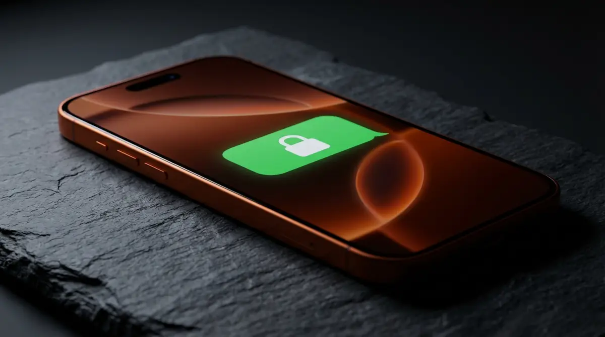 iPhone 17 Pro displaying a secure encrypted message notification.