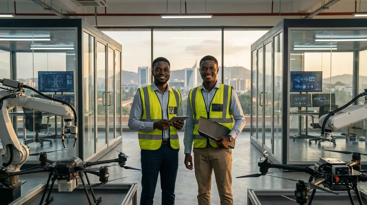 Terra Industries founders in their Abuja manufacturing facility.