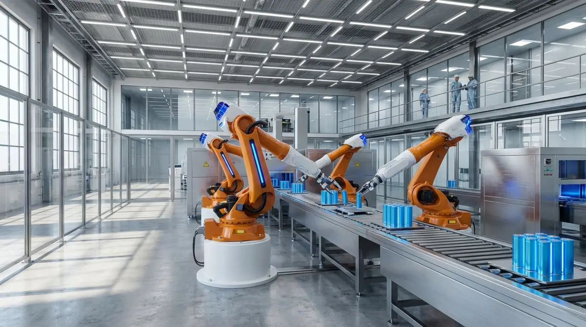 Interior of an advanced industrial facility manufacturing next-generation EV battery materials